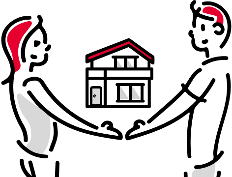 理想の家がみつかった夫婦（カップル）のイラストが描かれている。