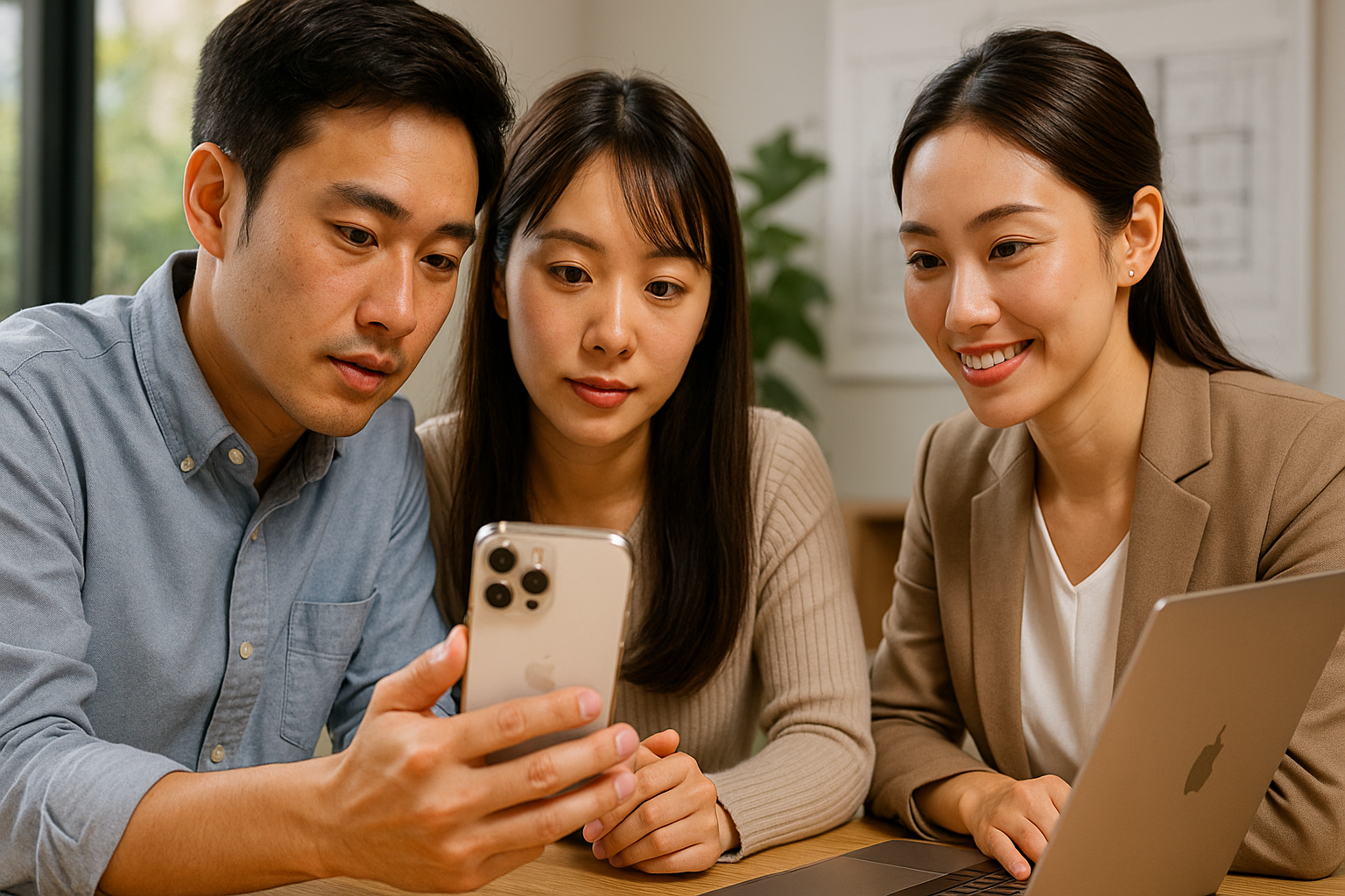 家づくり画像を共有しながら住宅会社と打ち合わせする様子