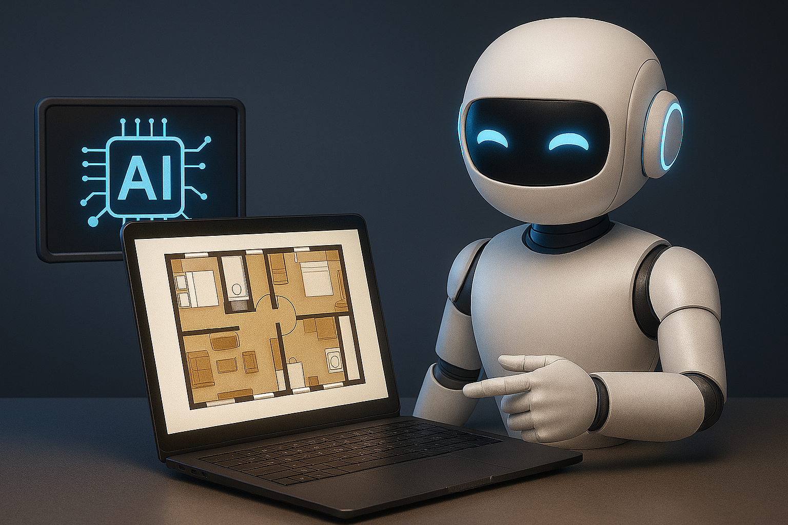 AIが住宅の間取りを自動提案する未来的な設計シーン